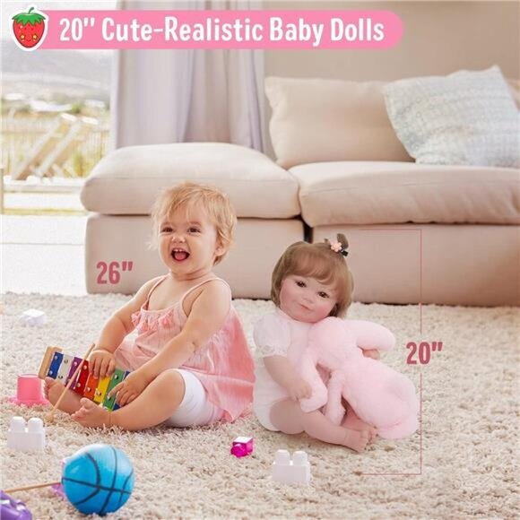 20 Reborn Baby DollsReal Baby Feeling Realistic Newborn Baby Dolls Adorable, 20Inch